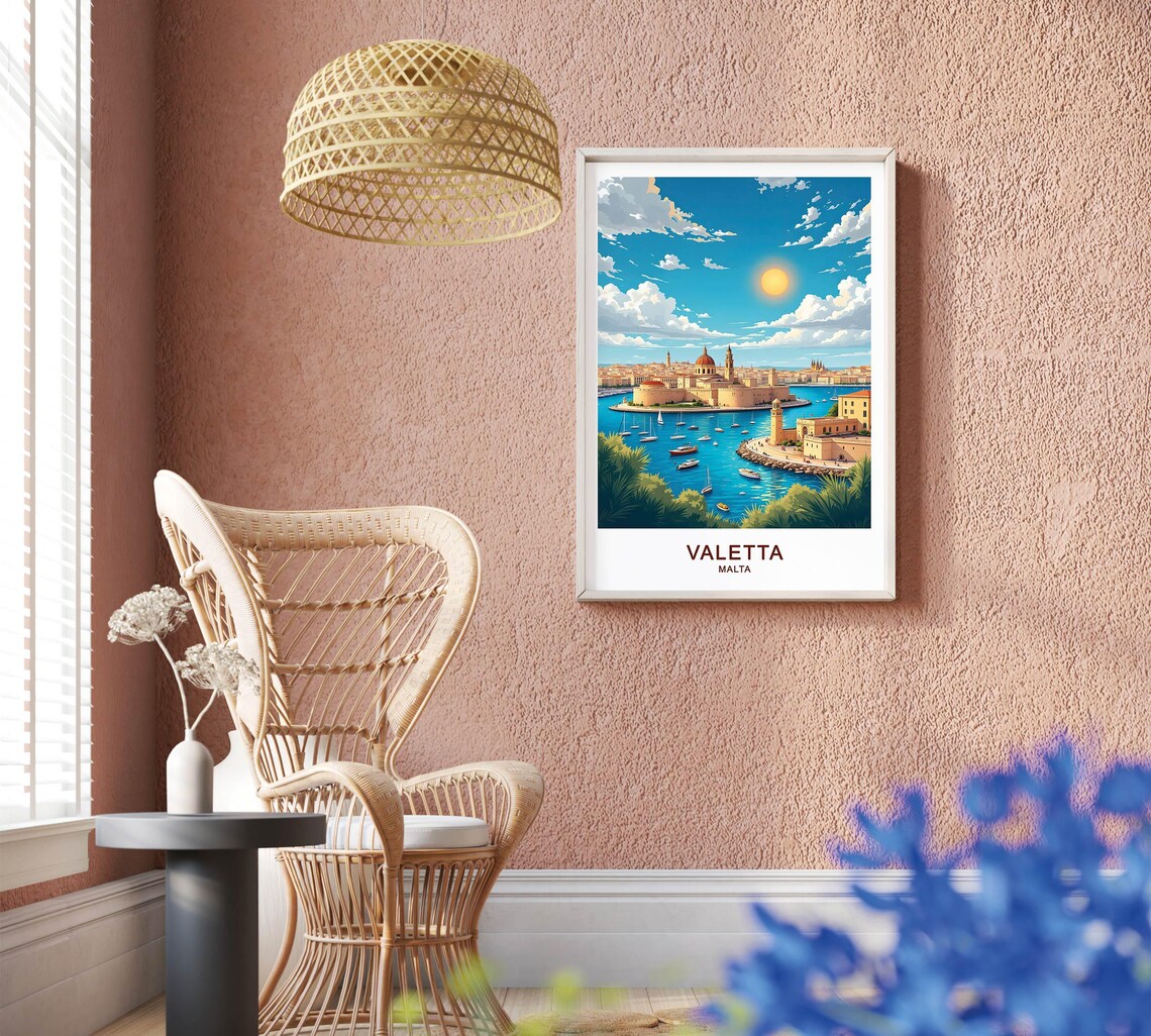 Valletta Malta Grand Harbor Forts Sailboats Sunny Skyline Poster - Image 2