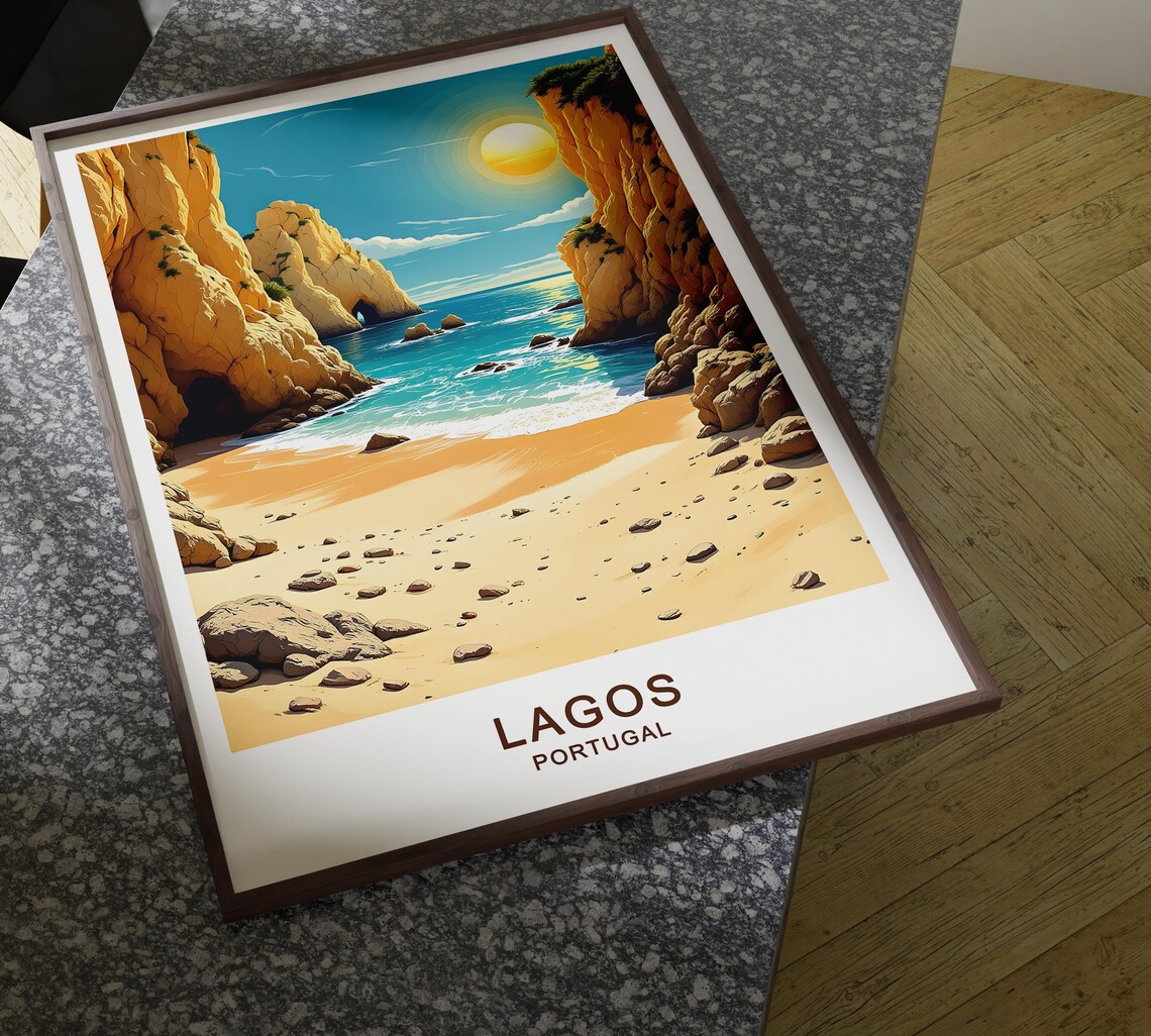 Lagos Portugal Golden Cliffs Hidden Cove Beach Turquoise Sea Coast Poster - Image 4