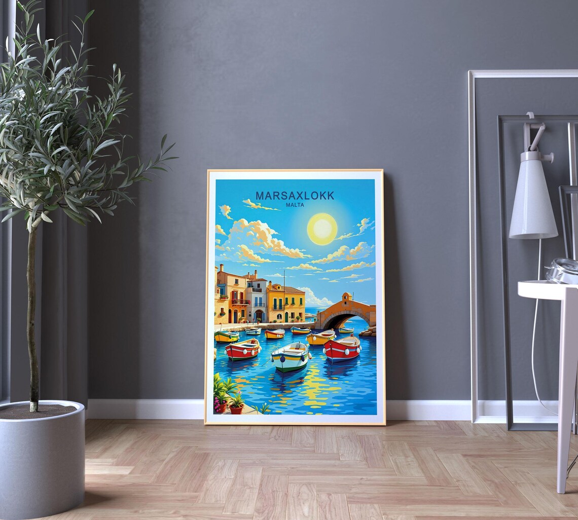 Marsaxlokk Malta Travel Poster Colorful Fishing Boats Waterfront Charm And Traditional Village Wall Art - Image 5