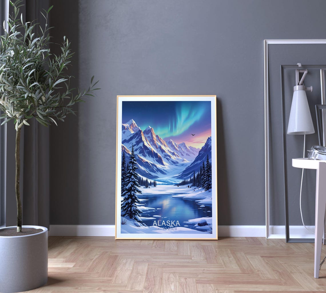 Alaska Travel Poster United States Art Wall Art Gifts Vintage Alaska Travel Poster Print Art - Image 3
