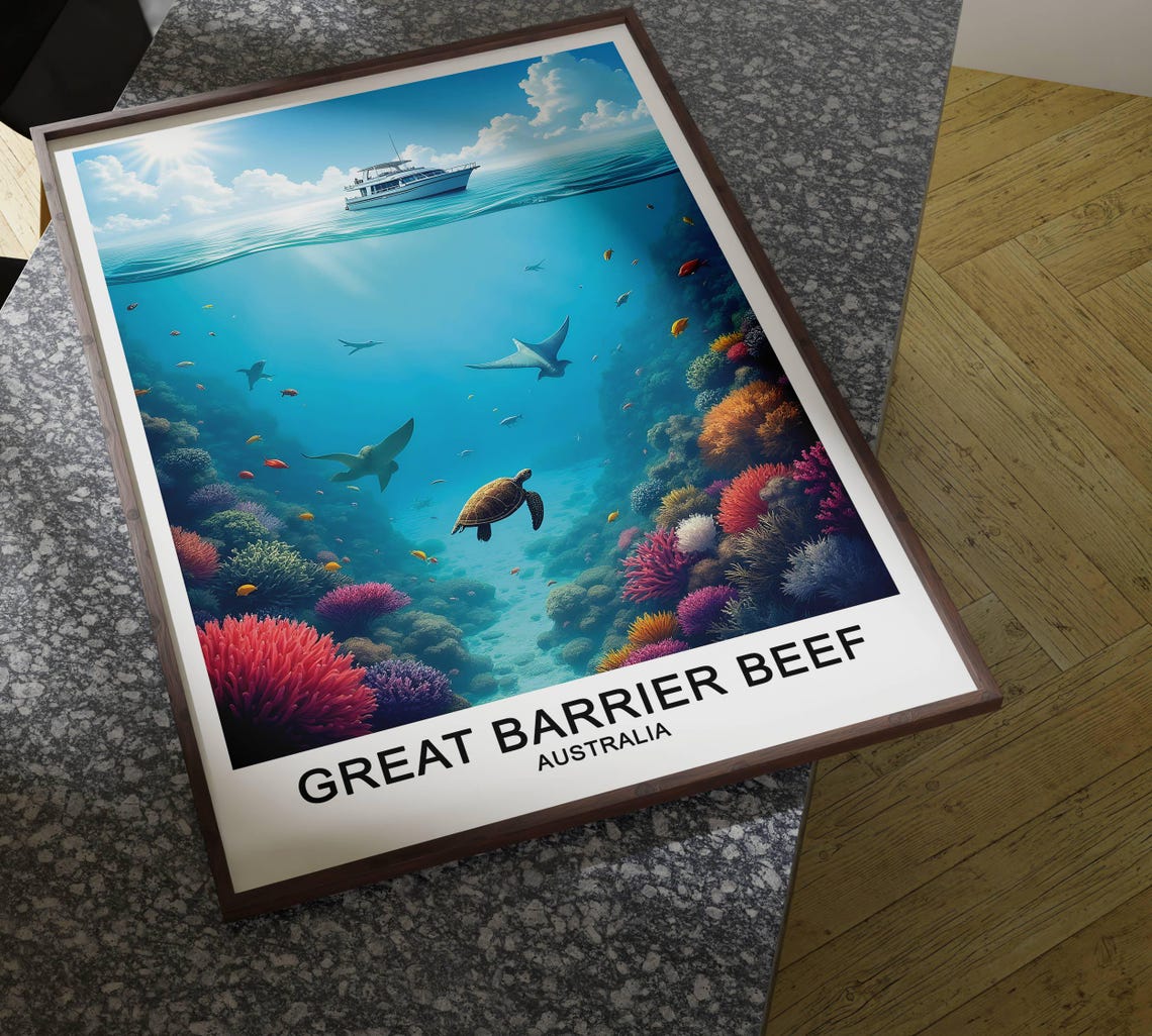 Great Barrier Reef Australia Travel Poster Wall Art Tropical Ocean Scene Art - Image 4