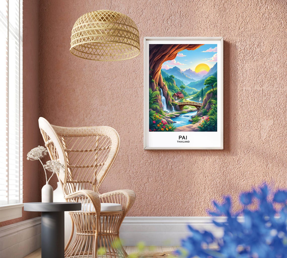Pai Thailand Mountain Waterfall River Bridge Jungle Valley Poster - Image 2