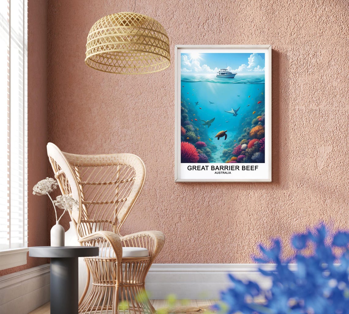 Great Barrier Reef Australia Travel Poster Wall Art Tropical Ocean Scene Art - Image 2