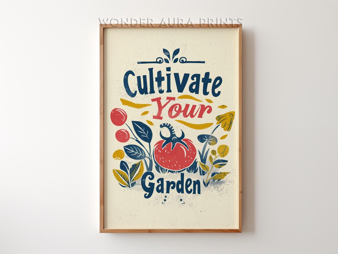 Cultivate Your Garden Vintage Lettering Tomato Botanical Motivational Poster
