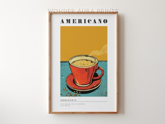 Americano Recipe Wall Art Print Coffee Guide Prints Kitchen Retro Decor Bar Wonder Aura