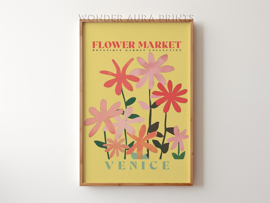 Venice Flower Market Yellow Retro Botanical Daisy Collection Poster