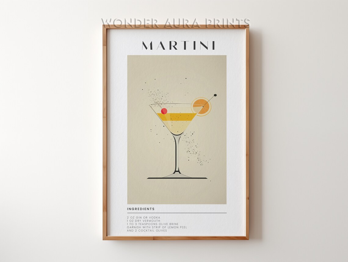 Martini Cocktail Recipe With Ingredients Minimalist Bar Cart Print