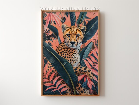 Preppy Cheetah In Jungle Orange And Pink Maximalist Wall Decor Art Wonder Aura Prints