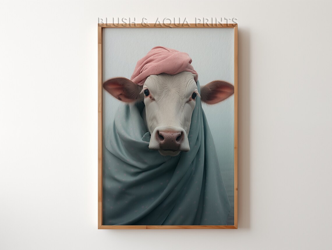 Spa Day Cow In Towel Turban Wrapped In Blanket Funny Animal Print