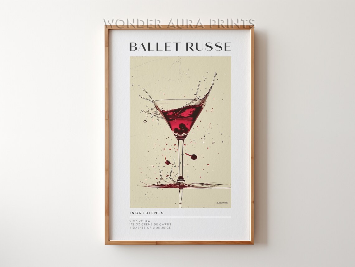 Ballet Russe Vodka Cassis Cocktail Recipe Splashing Red Martini Art Poster