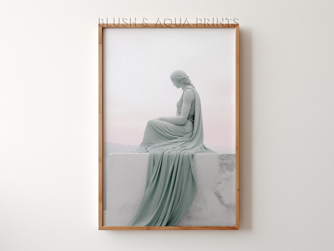 Minimalist Seated Marble Statue Woman Soft Pink Bedroom Wall Art