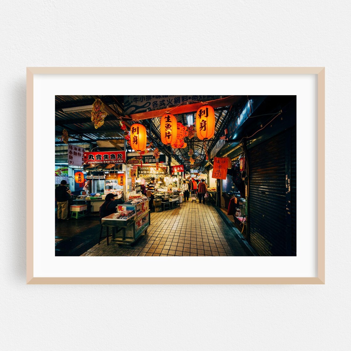 Taipei Night Market Lanterns Sashimi Stalls Taiwan Street Photo Poster