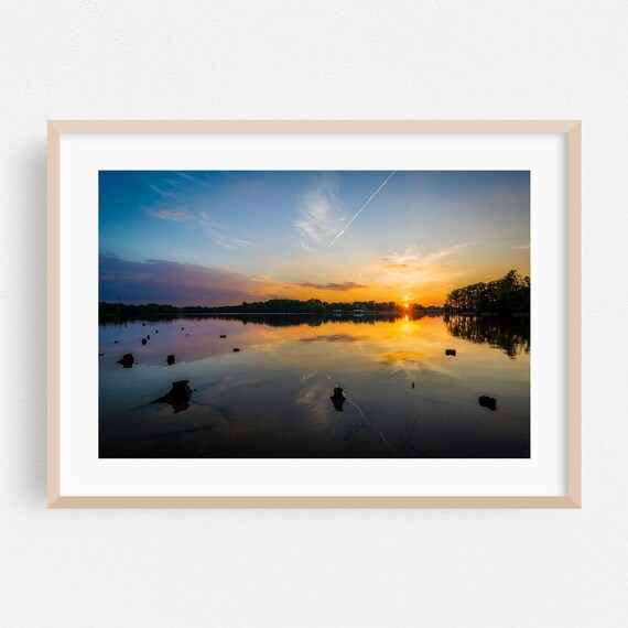 North Carolina Lake Sunset Golden Reflections Water Scene Poster