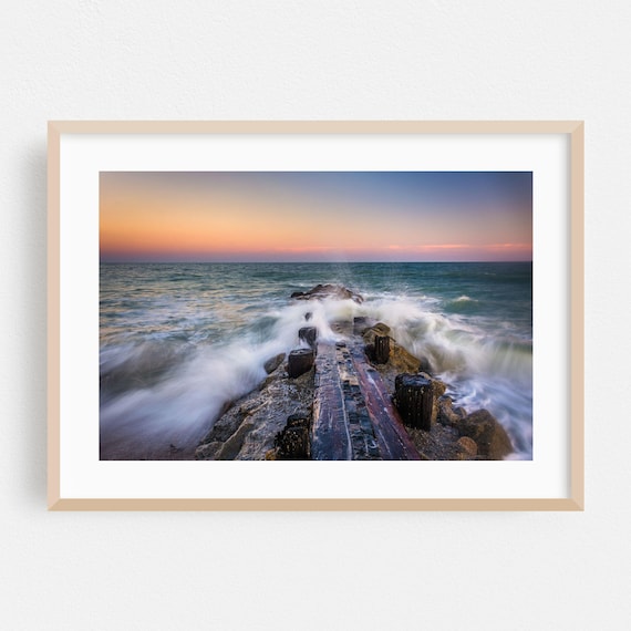 Edisto Island South Carolina Sunset Waves Crashing Old Pier Poster