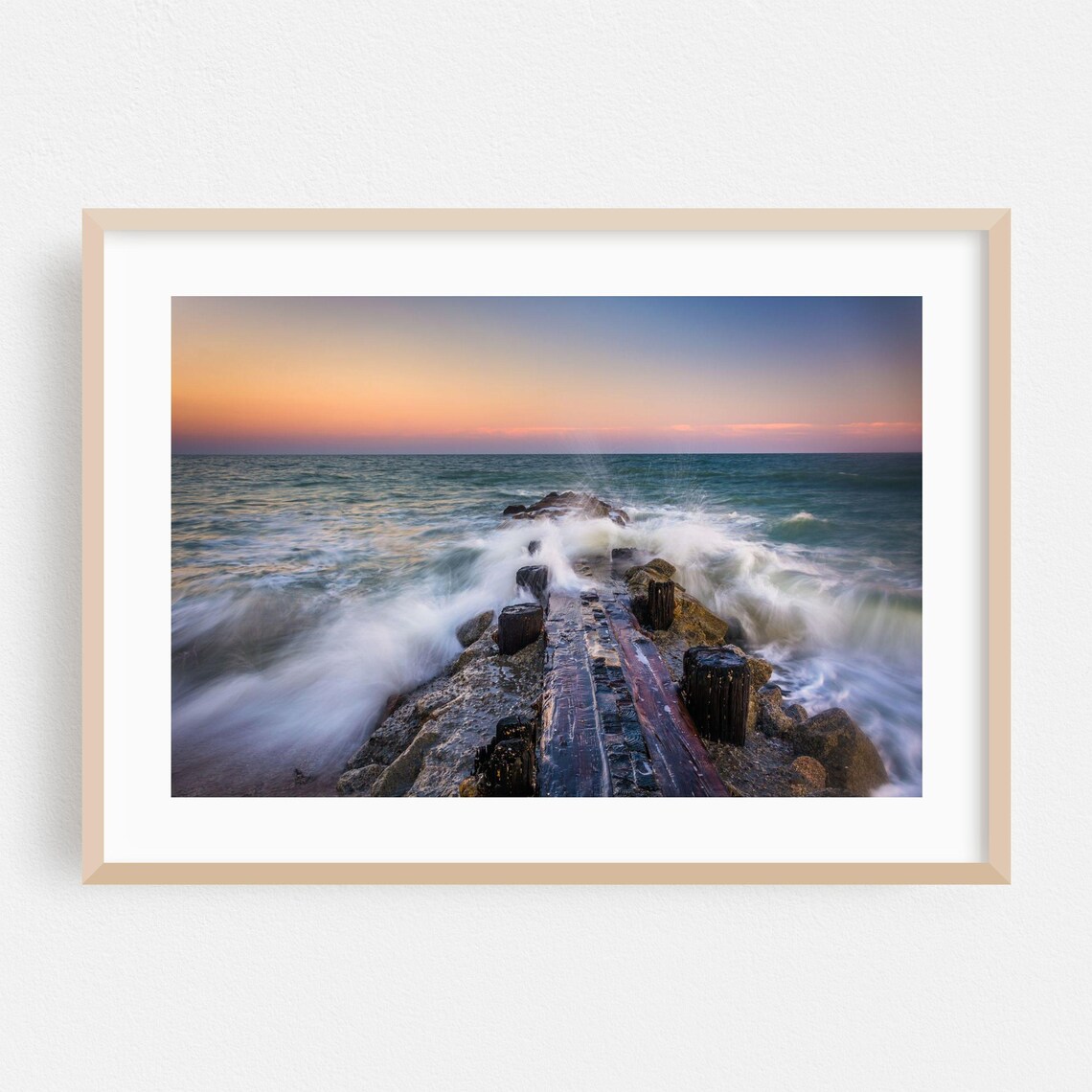 Edisto Island South Carolina Sunset Waves Crashing Old Pier Poster