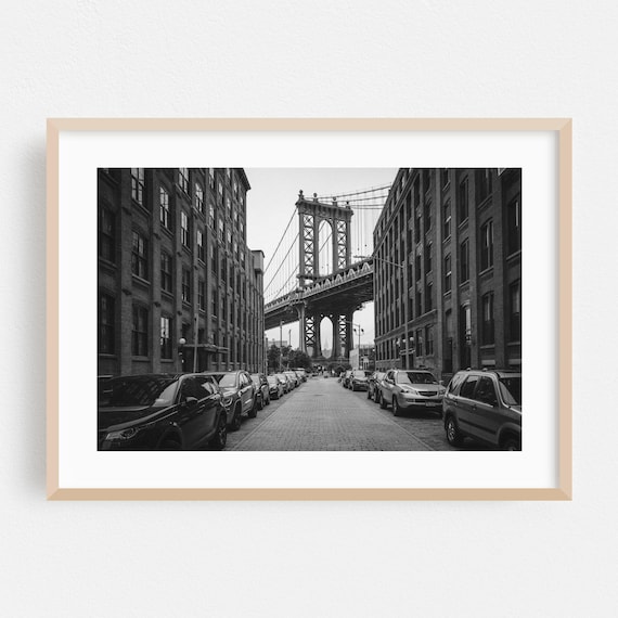 Manhattan Bridge Brooklyn Black And White Street Photo Poster