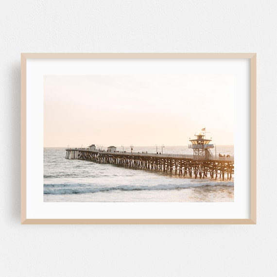San Clemente Pier Sunset Ocean Waves Golden Coastal Scene Wall Art