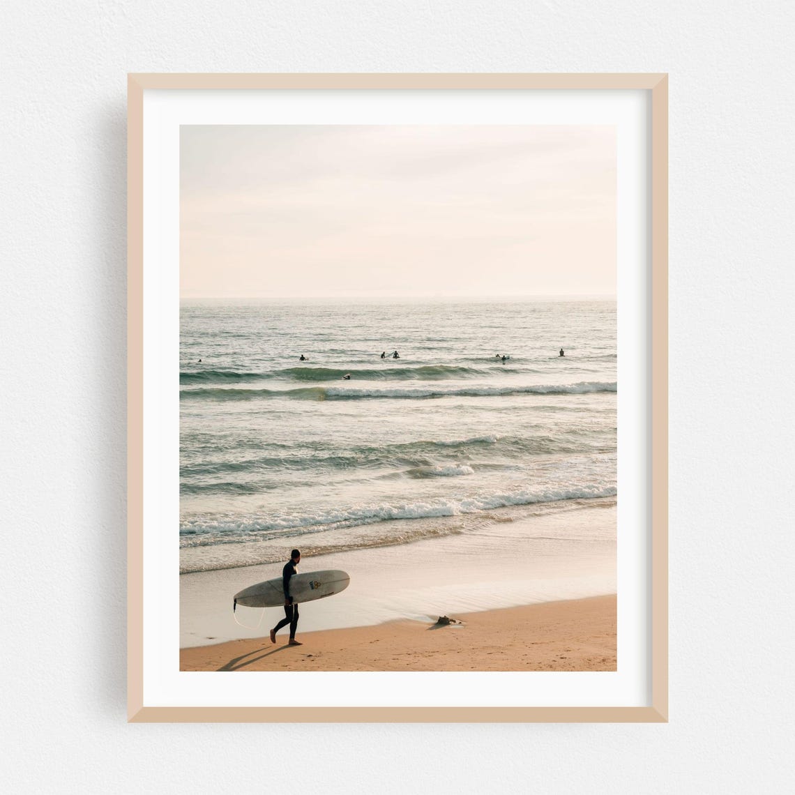 Newport Beach Surfer Walking Sunset Golden Light Ocean Poster