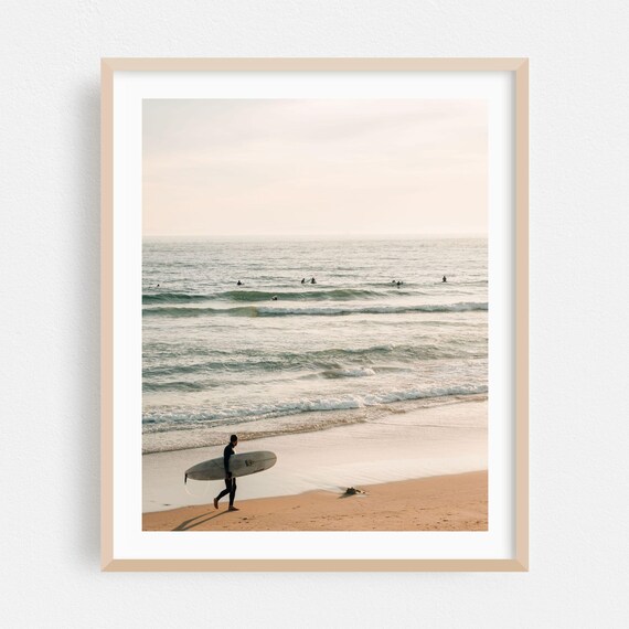 Newport Beach Surfer Walking Sunset Golden Light Ocean Poster