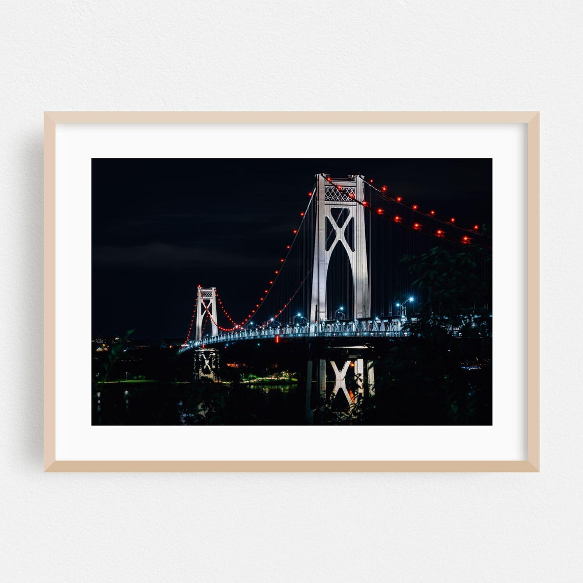 Poughkeepsie NY Suspension Bridge Night Lights Cityscape Poster