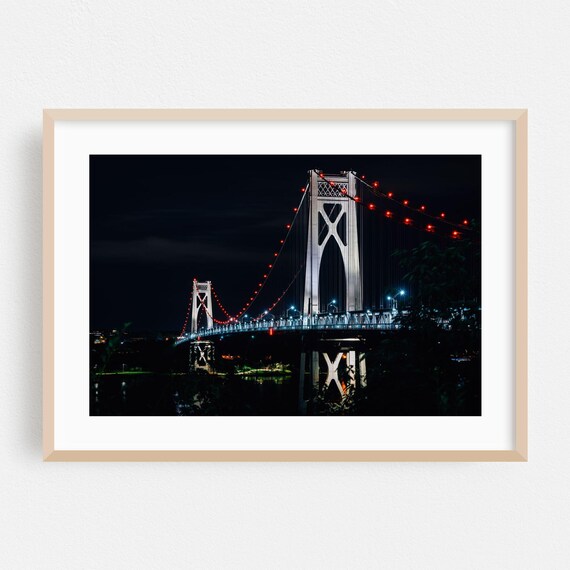 Poughkeepsie NY Suspension Bridge Night Lights Cityscape Poster