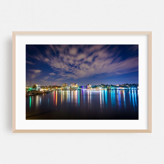 Newport Beach Print Wall Art Cityscape Framed Harbor Home Decor Nightlife Poster Skyline Fine Neon Sign Night Sky