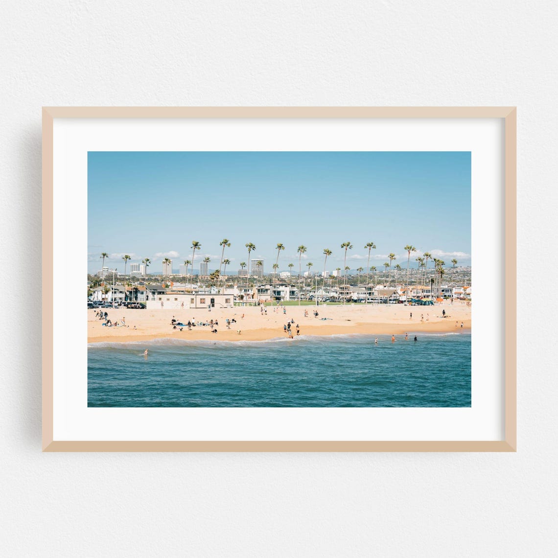 Newport Beach Daytime With Palm Trees and City Skyline Poster