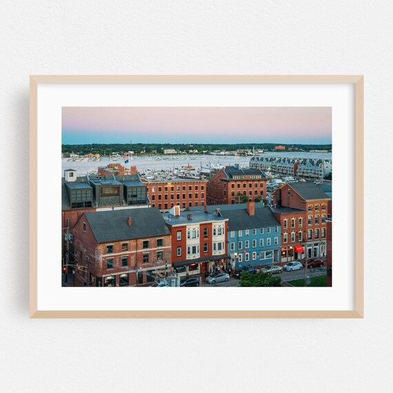 Portland Maine Harbor Sunset Waterfront Dusk Skyline Photo Poster