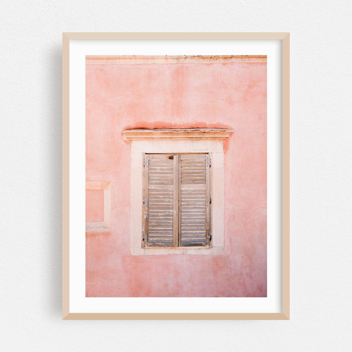 Blush Pink Mediterranean Wall Shuttered Window Architecture Poster