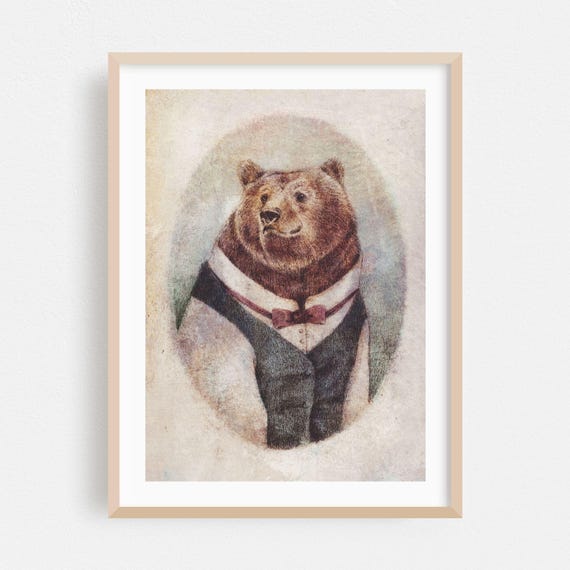 Vintage Print Humor Wall Art Surrealism Framed Retro Home Decor Modern Poster Drawing Fine Old Gentleman