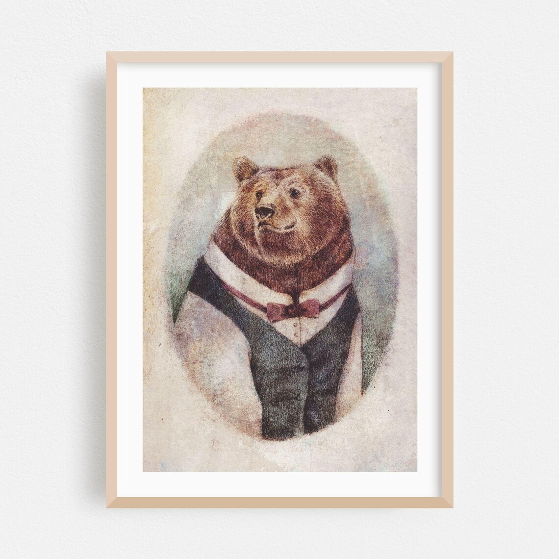 Dapper Bear Bow Tie Waistcoat Vintage Animal Portrait Poster