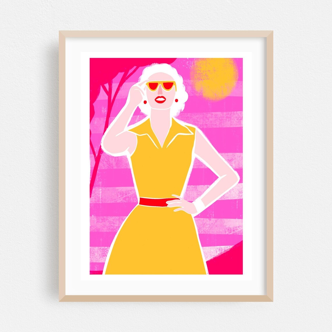 Sunny Pop Art Woman Sunglasses Retro Fashion Illustration Poster
