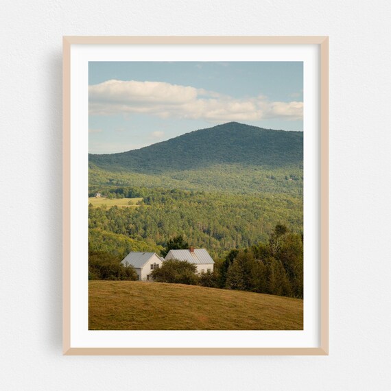 Peaceful Vermont Farmhouse Mountain Landscape Photography Poster