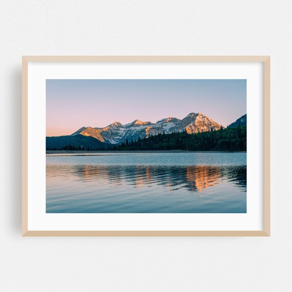 Snowy Utah Peaks At Sunset Reflected In Calm Lake Photo Poster