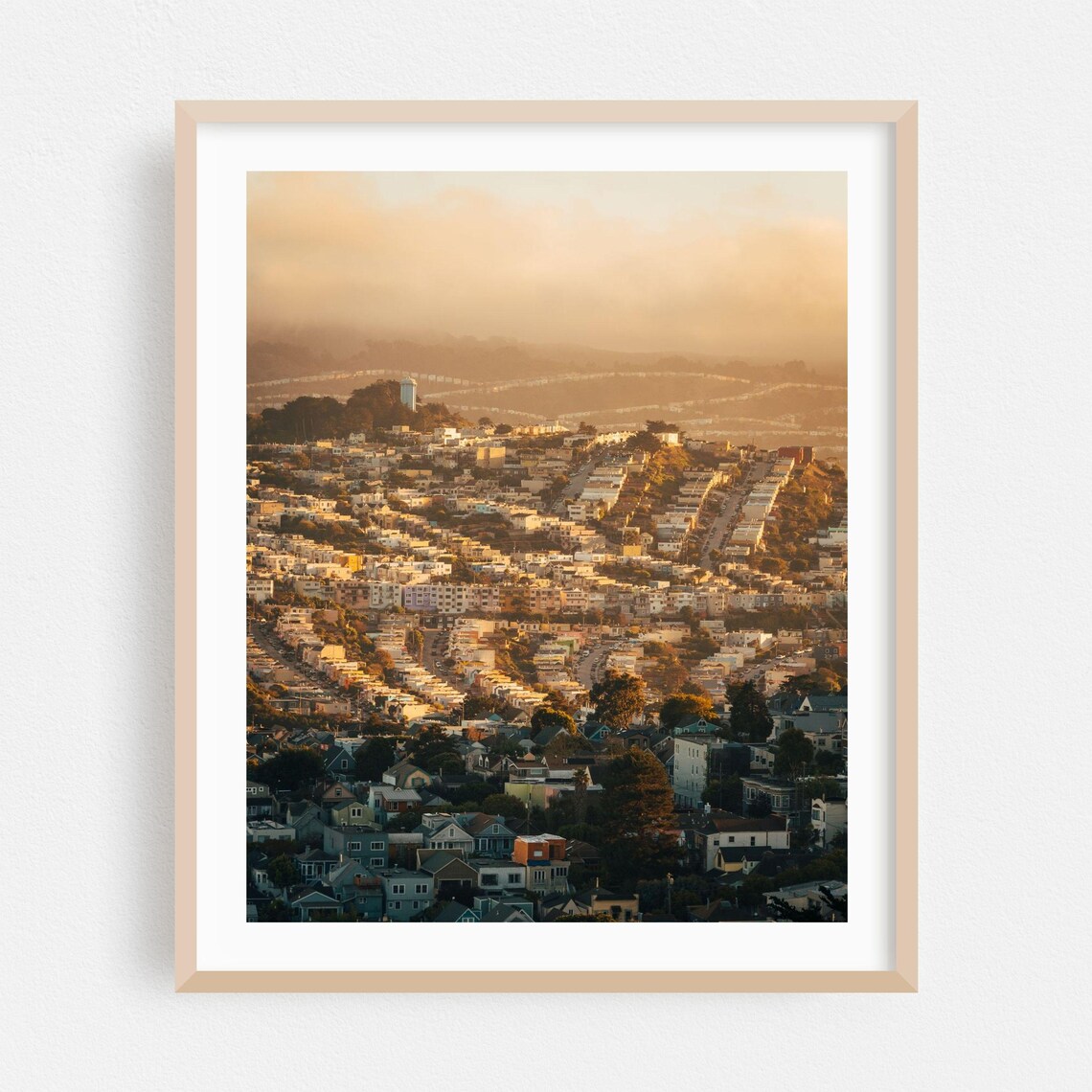 San Francisco Residential Hills In Golden Foggy Sunset Poster