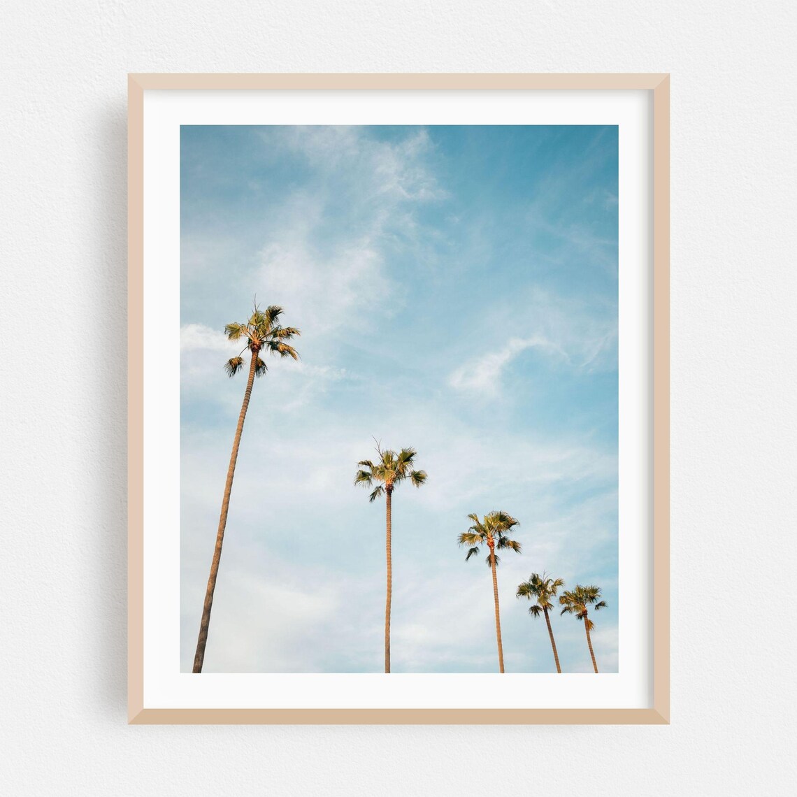 Tall Palm Trees Against Blue Sky Minimalist Coastal Photography Art Poster