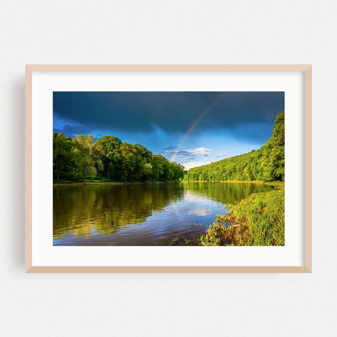 Faint Rainbow Over A Forest River On A Stormy Summer Day Poster