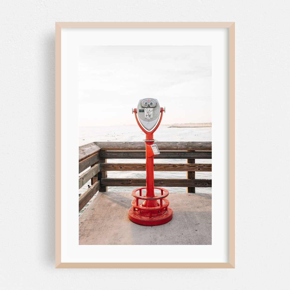 Newport Beach Red Pier Telescope Ocean Overlook Photography Poster