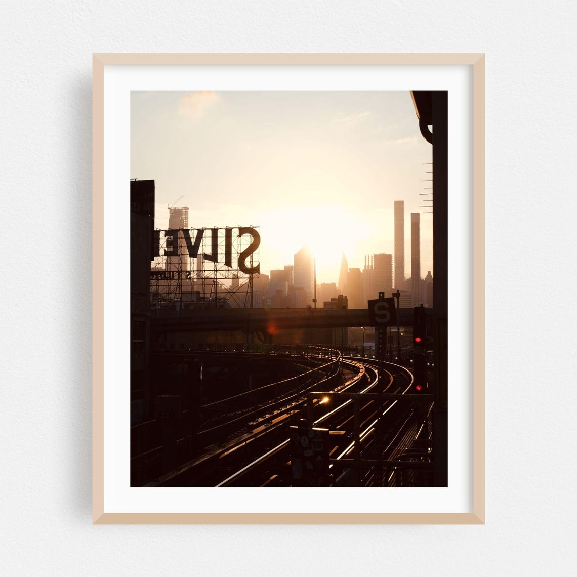 Queens New York Sunset Elevated Subway Tracks Silhouette Photo Poster