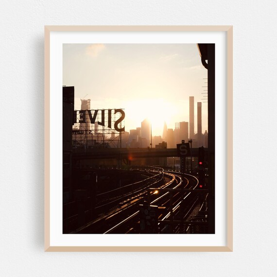 Queens New York Sunset Elevated Subway Tracks Silhouette Photo Poster