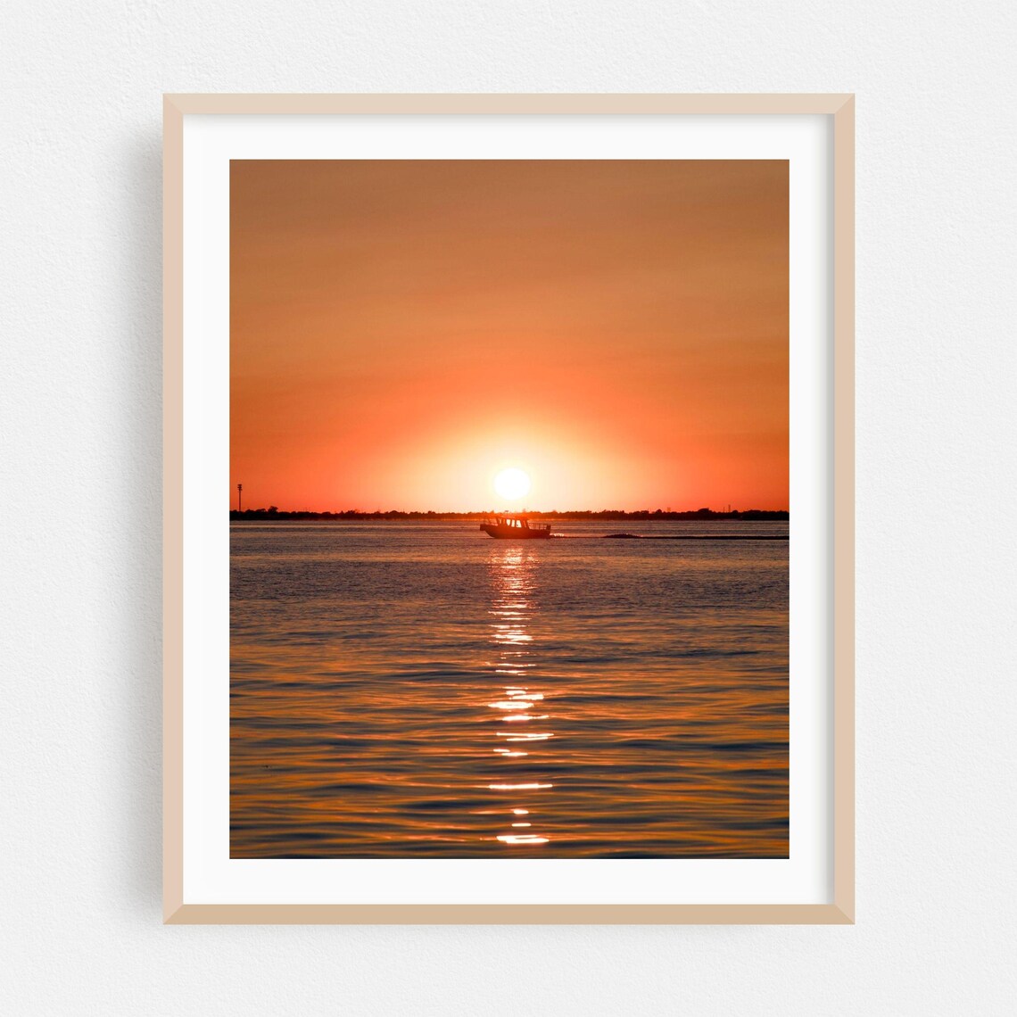 Fire Island Sunset Boat Silhouette Photo Poster Orange Ocean Sky