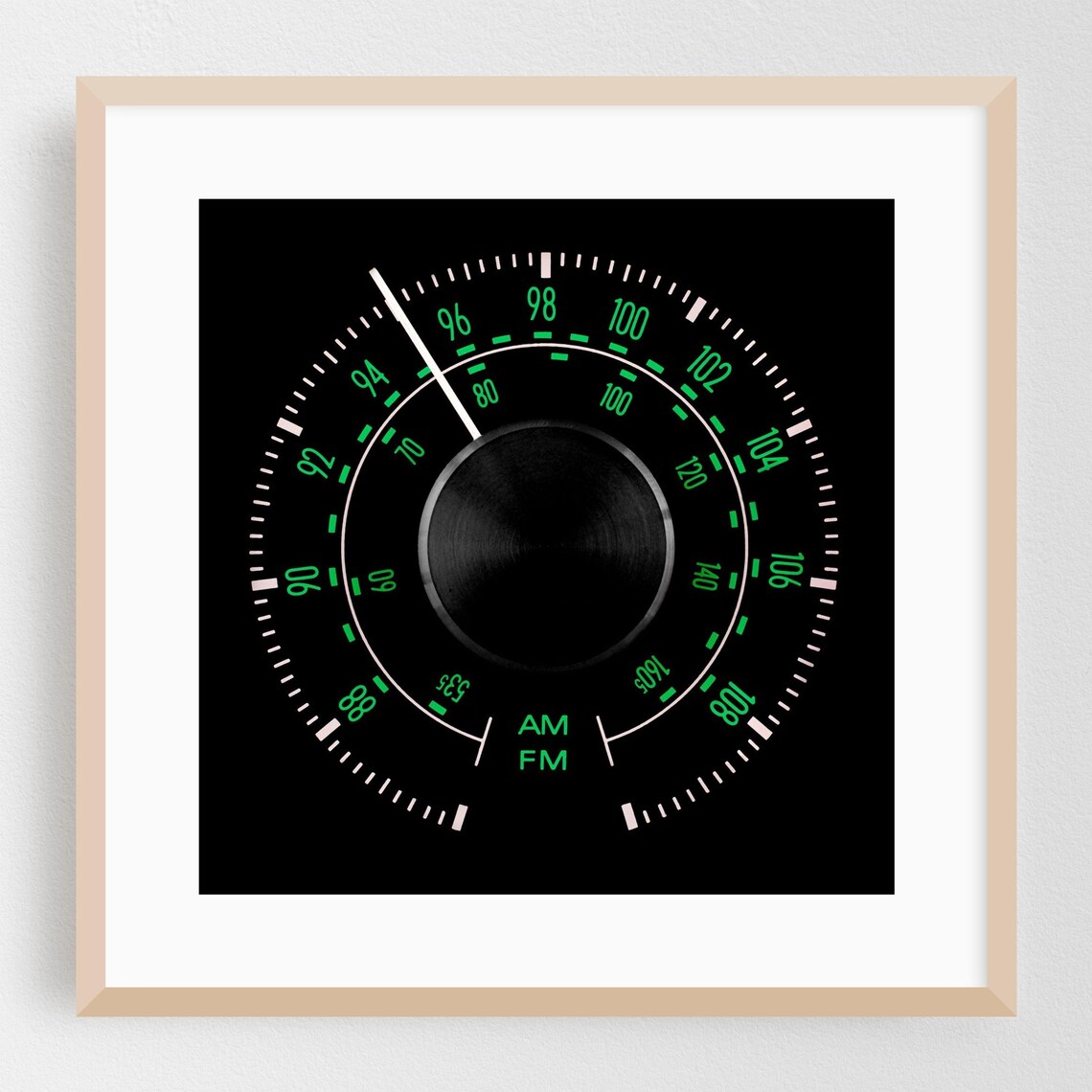 Vintage AM FM Radio Dial Glowing Midcentury Modern Art Poster