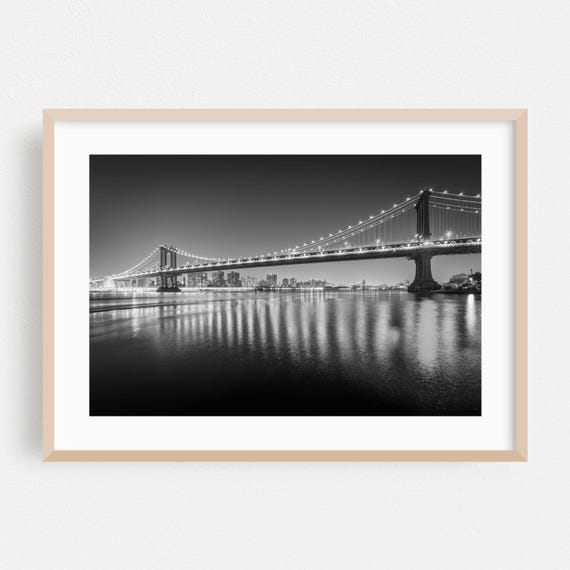 Manhattan Print New York Wall Art Bridge Framed Black And White Home Decor City Poster Night Sky Fine Skyline Architecture