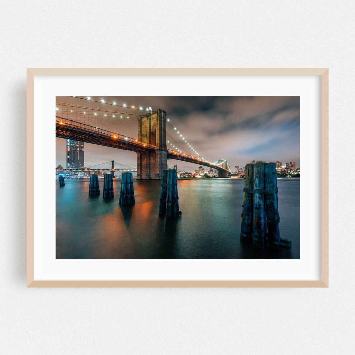 Brooklyn Bridge New York Night City Lights Photography Poster