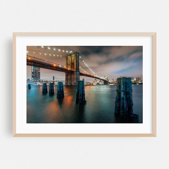 Brooklyn Bridge New York Night City Lights Photography Poster