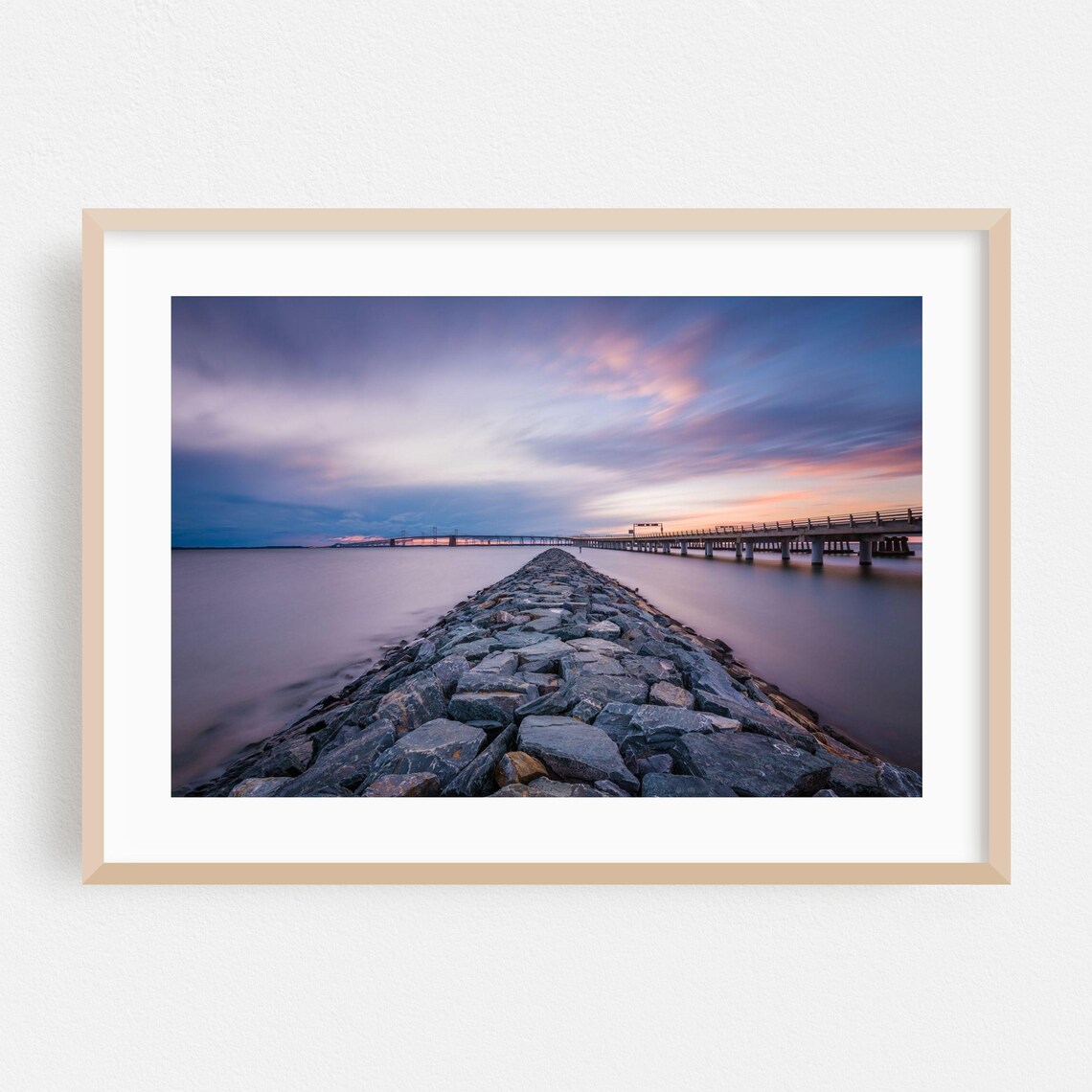 Golden Annapolis Maryland Rock Jetty And Bridge At Sunset Poster