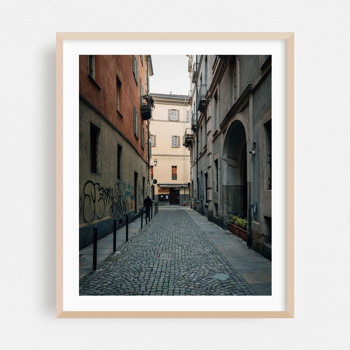 Turin Italy Old Town Cobblestone Alley Graffiti Photo Poster
