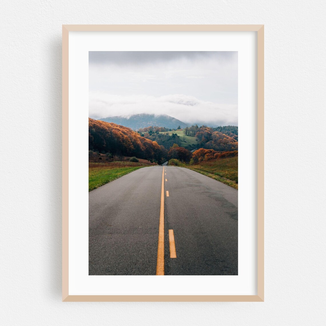 Virginia Autumn Road Foggy Mountain Fall Foliage Scenic Poster
