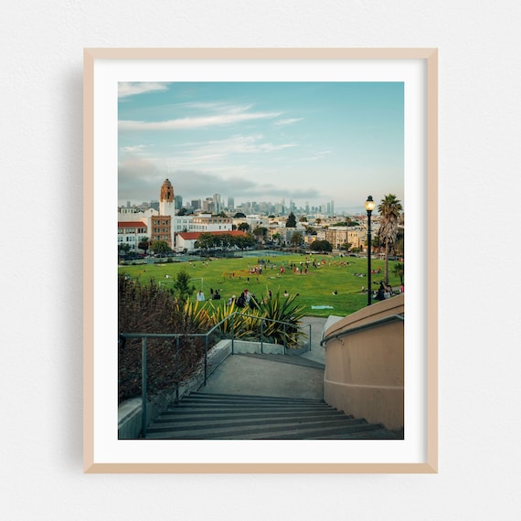 San Francisco Skyline From Hillside Park Steps Golden Hour Poster