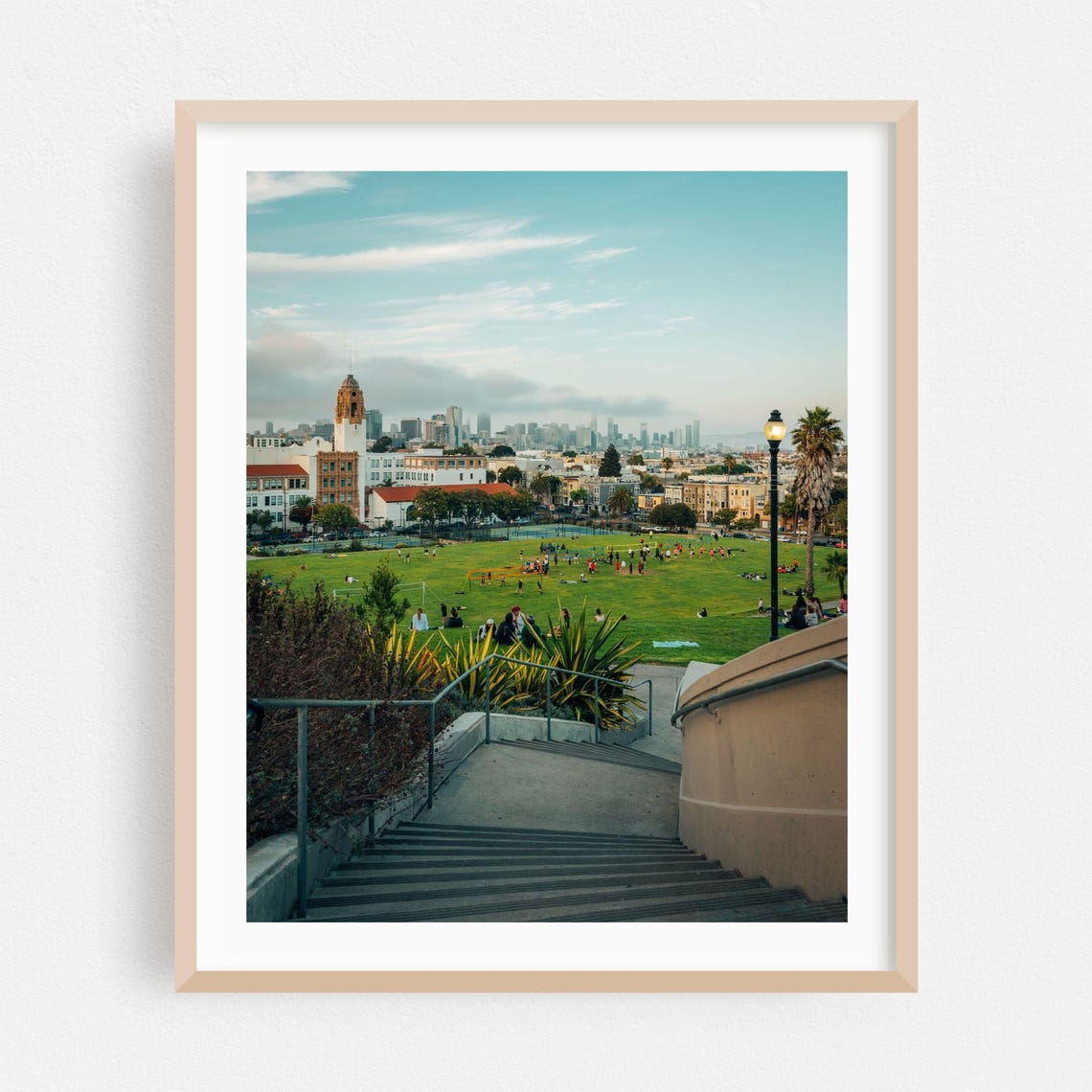 San Francisco Skyline From Hillside Park Steps Golden Hour Poster